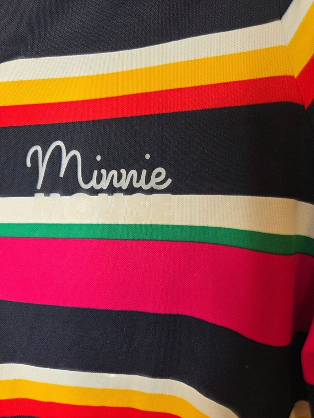 Womens Disney Minnie Mouse Polo Dress L Multicolor Striped Graphic Preppy - Picture 2 of 7